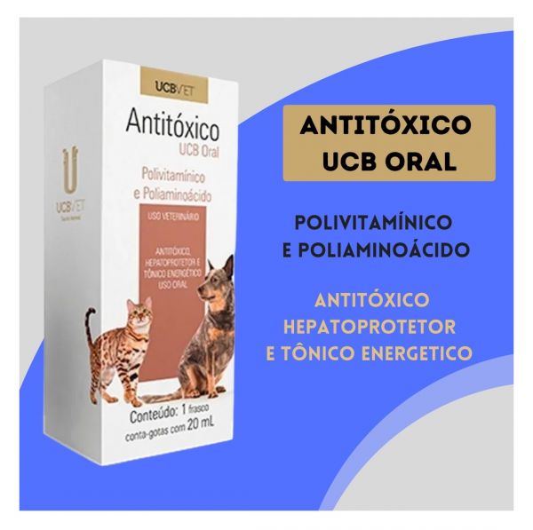 Antitoxico Oral Ucb Para Cães E Gatos. Frasco Com 20ml