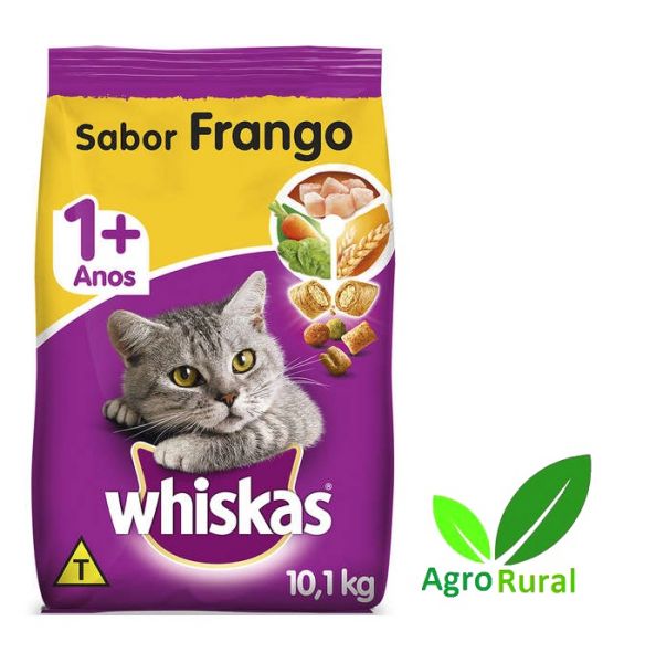 Ração Whiskas Frango E Leite 10.1Kg. Para Gatos Adultos De Todas As Raças.