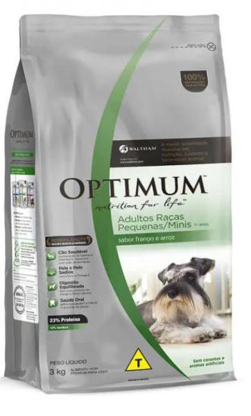 Optimum 3Kg. Ração Para Cães Adultos De Raças Pequenas E Minis. Sabor Frango e Arroz.