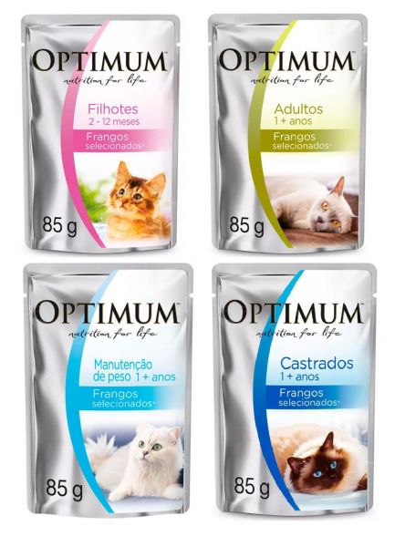 Sache Gatos. Ração Úmida Optimum Sachê para Gatos Adultos, Obesos, Castrados E Filhotes Sabor Frango