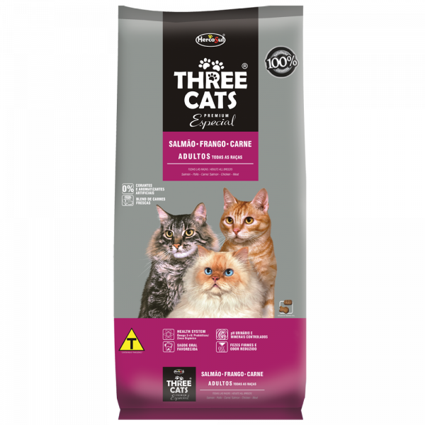 Three Cats Premium Especial Gatos Adultos. Salmão, Frango E Carne. 15 Kilos.