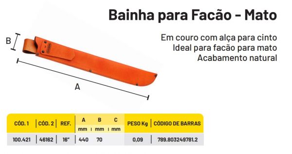 Bainha Para Facão 16" Paraboni. Em Couro Com Passador Para Cinto.