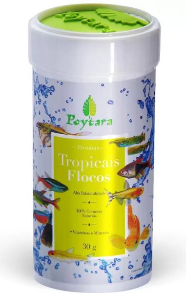 Poytara Tropicais Flocos 30gr. Ração Especial Para Peixes Tropicais De Aquarios