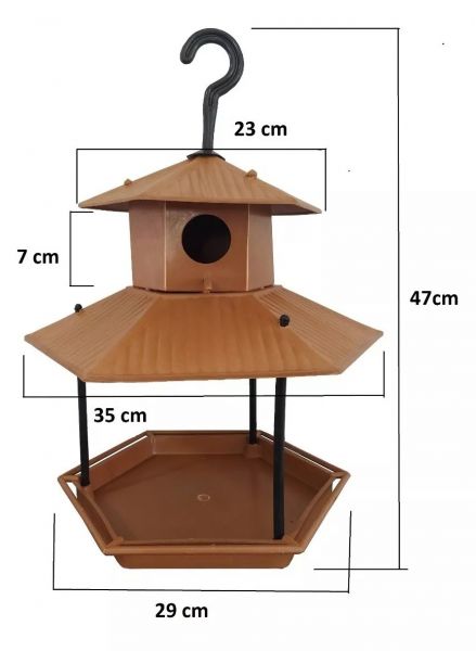 Tratador Comedouro Ecológico Completo C/ Casinha P/ Pássaros Livres. Jardin Varanda Casa Campo Praia