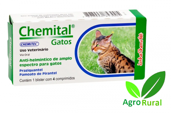 Vermífugo Chemital Gatos. Chemitec. Caixa Com 4 comprimidos.