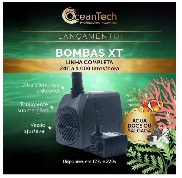 Bomba Submersa XT Ocean tech 3000 Lt/h P/ Aquários, Bebedouros, Climatizadores, Lagos E Fontes