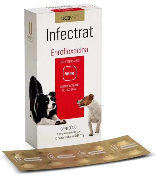 Infectrat Enrofloxacina 50mg Antimicrobiano Para Cães 10Comp.