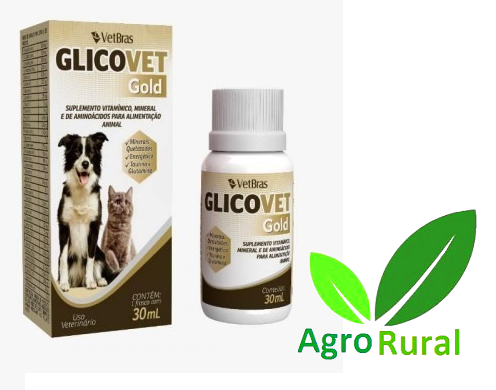 Glicovet Gold 30ml. Suplemento Mineral Vitamínico De Aminoácidos P/ Animais De Pequeno E Médio Porte