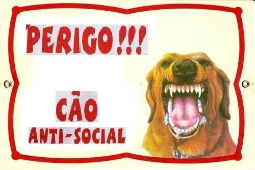 Placa De Advertência Cão Anti-social .frete Gratis