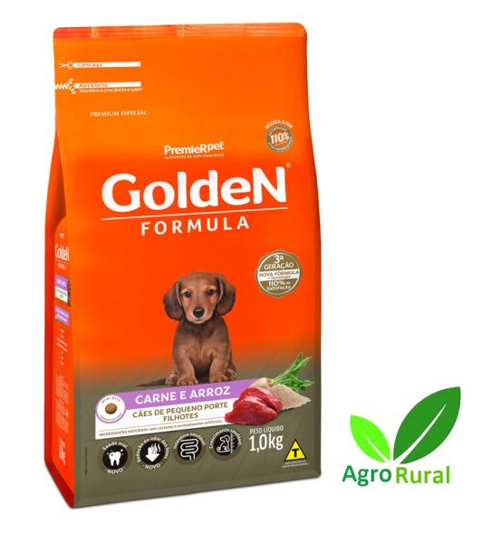 Golden Carne Filhotes M.B 1KG. Para Cães Filhotes Raças Pequenas Carne e Arroz. 7897348205289