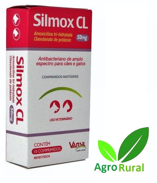 Silmox CL 50mg. Antibiótico A Base De Amoxilina Tri-hidratada E Clavulanato De Potássio. Cães, Gatos