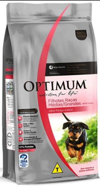 Optimum 3Kg. Ração Para Cães Filhotes De Raças Médios E Grandes. Sabor Frango e Arroz.