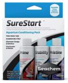 Seachem Sure Start Pack Com: Prime 100ml + Stability 100ml + Pristine 100ml.