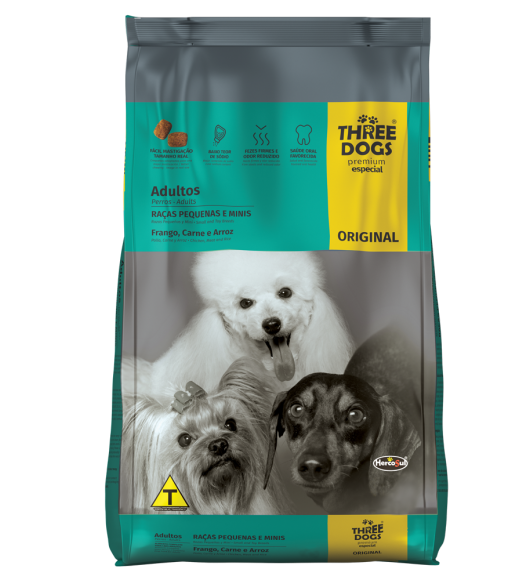 Three Dogs Original Adultos 10.1kg. Raças Peq e Mini 10.1kg. Cód:1129