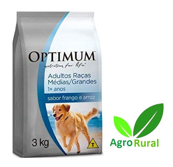 Optimum 3Kg. Ração Para Cães De Raças Médias e Grandes. Sabor Frango e Arroz