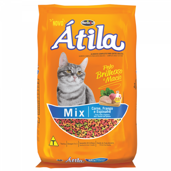 Átila Mix 10.1kg. Ração Alimento Completo Para Gatos Adultos. Sabor Carne, Frango E Espinafre